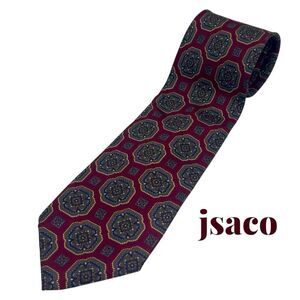 jsaco Italy Burgundy Navy Brown Silk Necktie NWOT